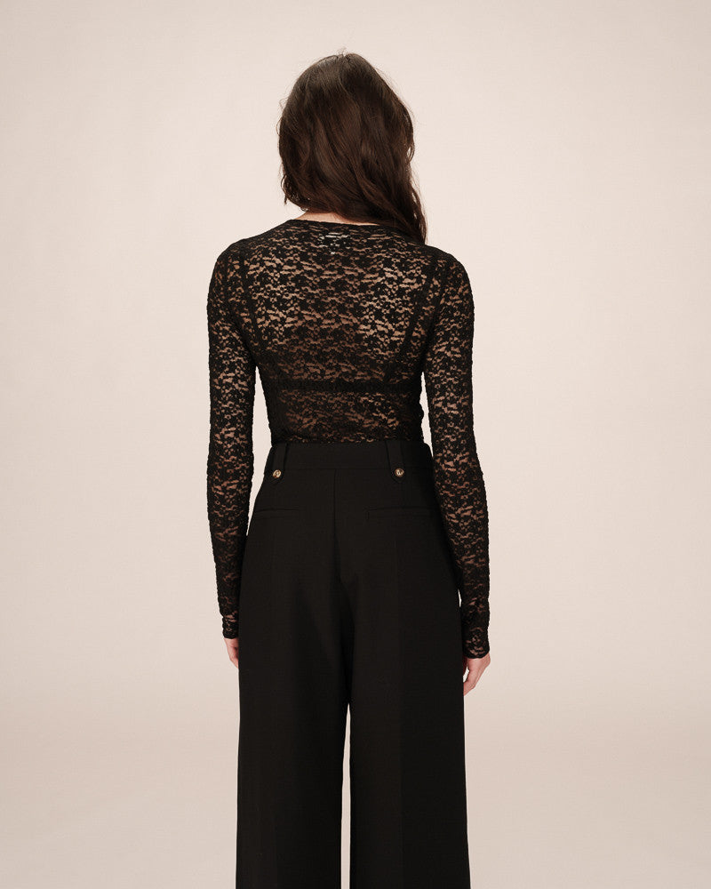 GRACE & MILA | SHADY LS LACE TOP - BLACK