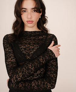 GRACE & MILA | SHADY LS LACE TOP - BLACK