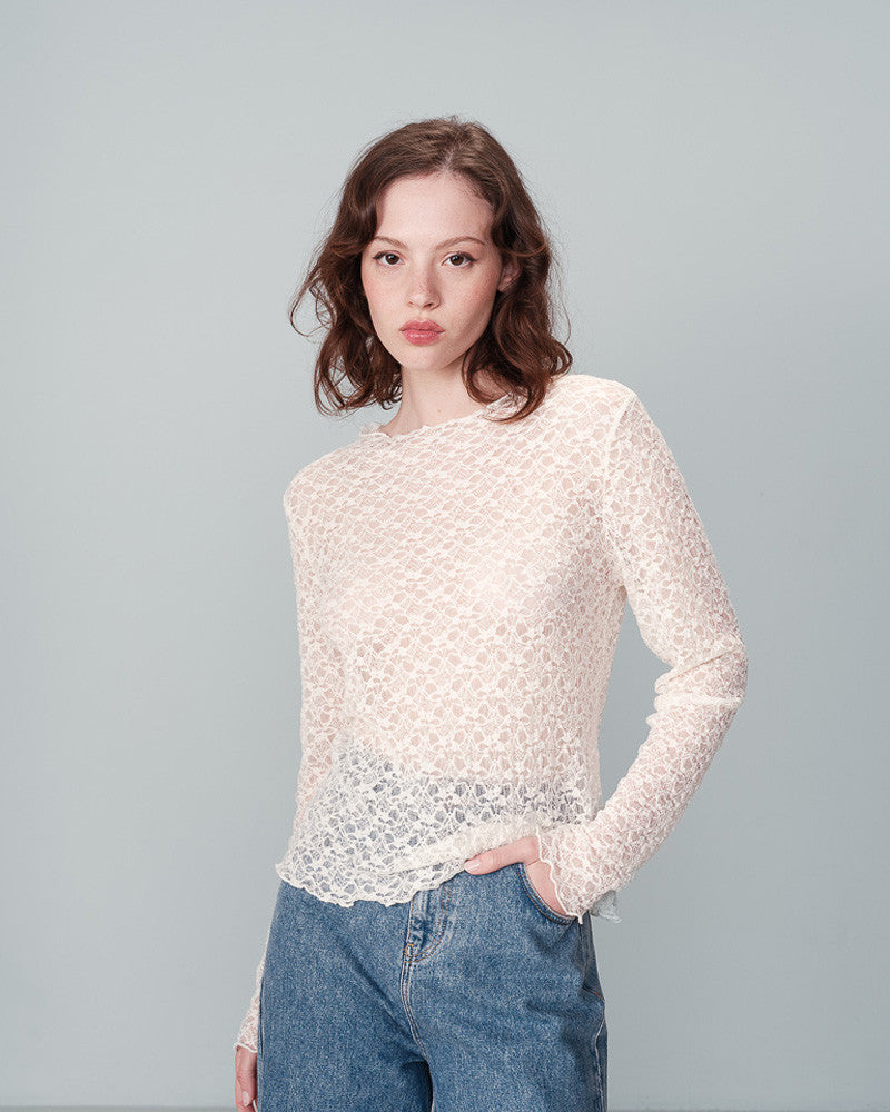 GRACE & MILA | NICOLE LACE TOP - ECRU