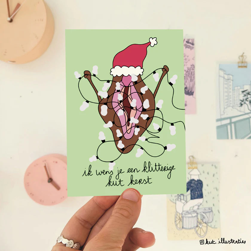 KUT. Illustraties | A6 KAART - KLITTERIGE KUT KERST (HOLOGRAFISCH)