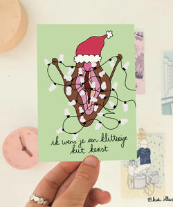 KUT. Illustraties | A6 KAART - KLITTERIGE KUT KERST (HOLOGRAFISCH)