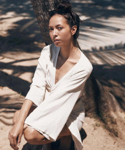 BERAWA LUXE | SOPHIE LINEN WRAP TOP - NATURAL