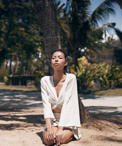 BERAWA LUXE | SOPHIE LINEN WRAP TOP - NATURAL