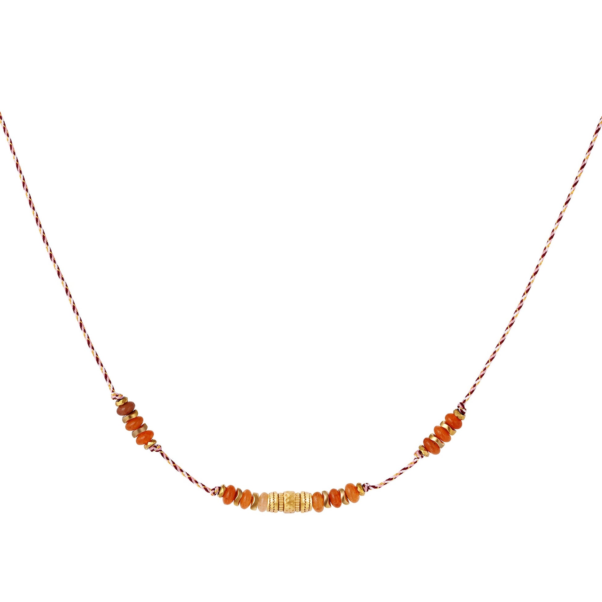 NECKLACE | TOUW EN KRALEN - ORANJE & GOUD