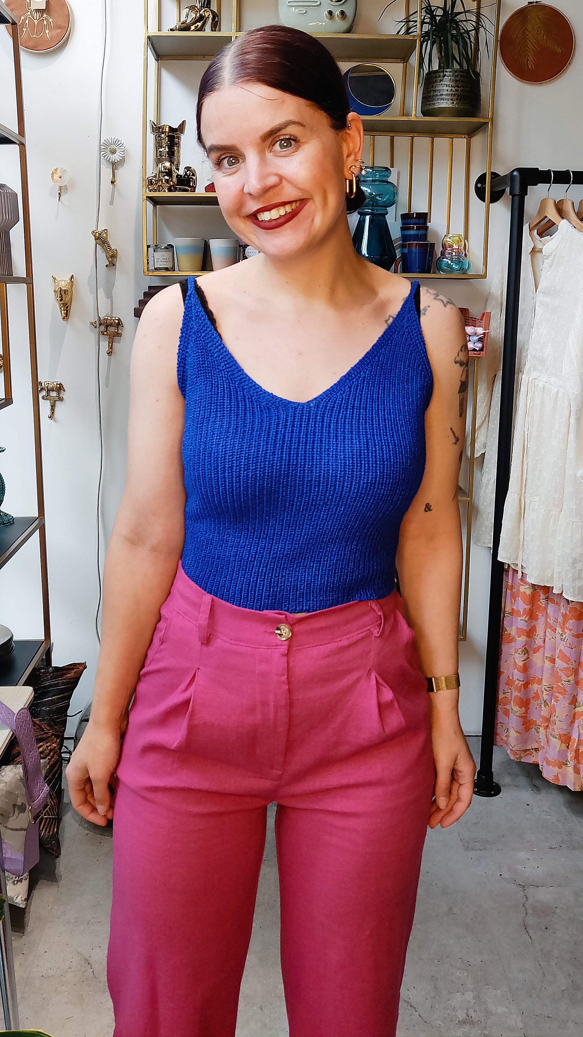 HAZEL KNITTED SINGLET - COBALT BLUE