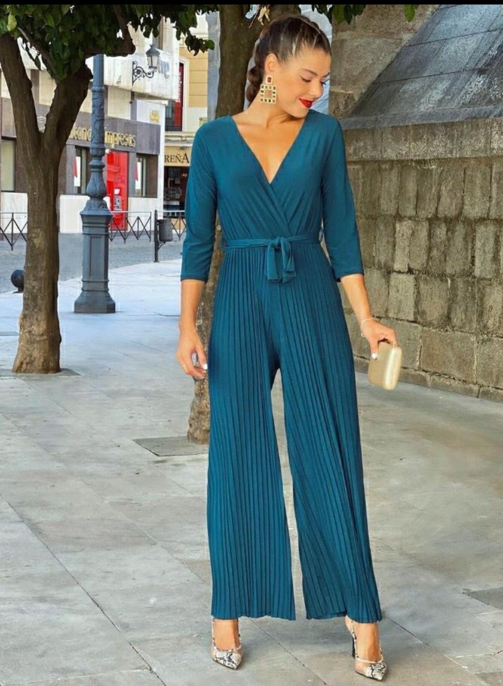 ELIN PLEATED JUMPSUIT - PETROL