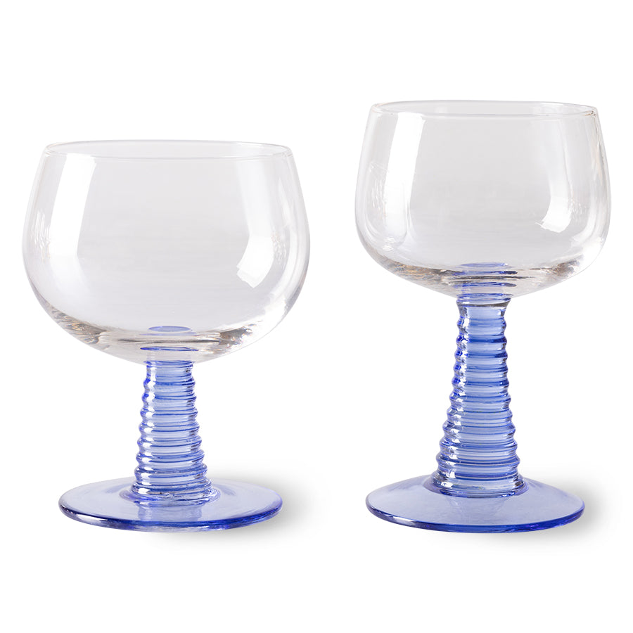 HKliving | 70's SWIRL WINE GLASS LOW - BLUE