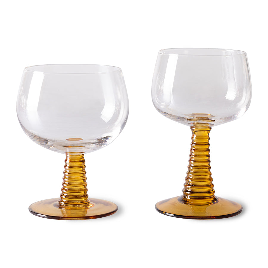 HKliving | 70's SWIRL WINE GLASS LOW - OCHRE