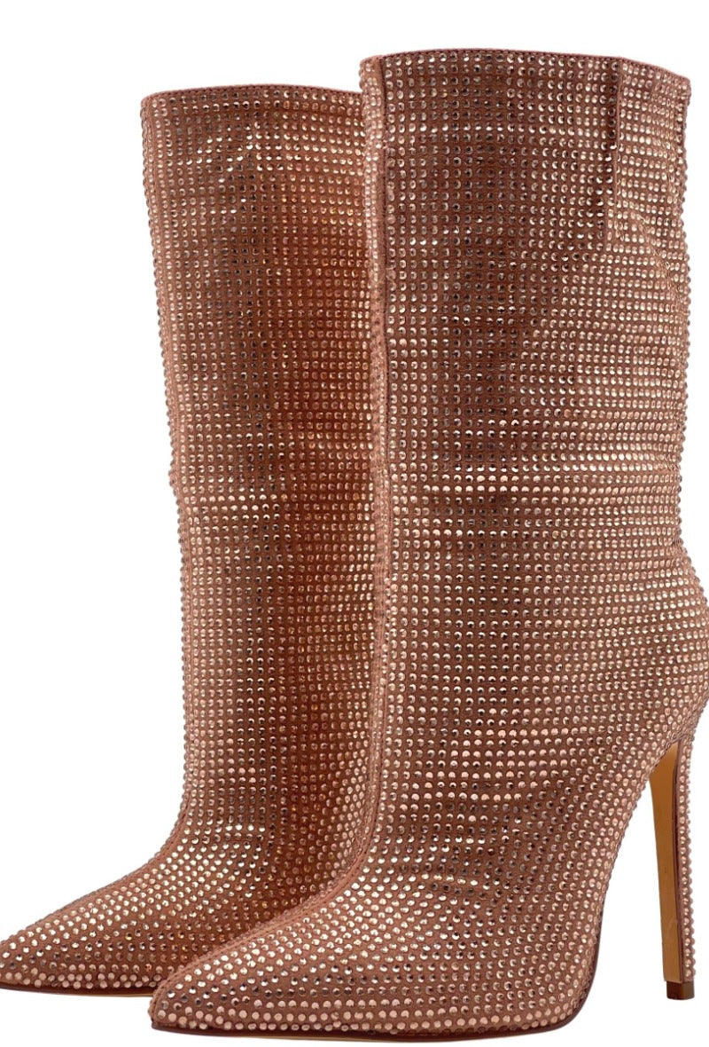 GLITTER & GLAM HEELED BOOTS - CHAMPAGNE